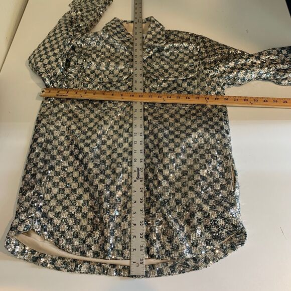 Steve Madden Jacket Womens XS Extra Large Andee Checkered Sequined Shacket - Picture 9 of 16